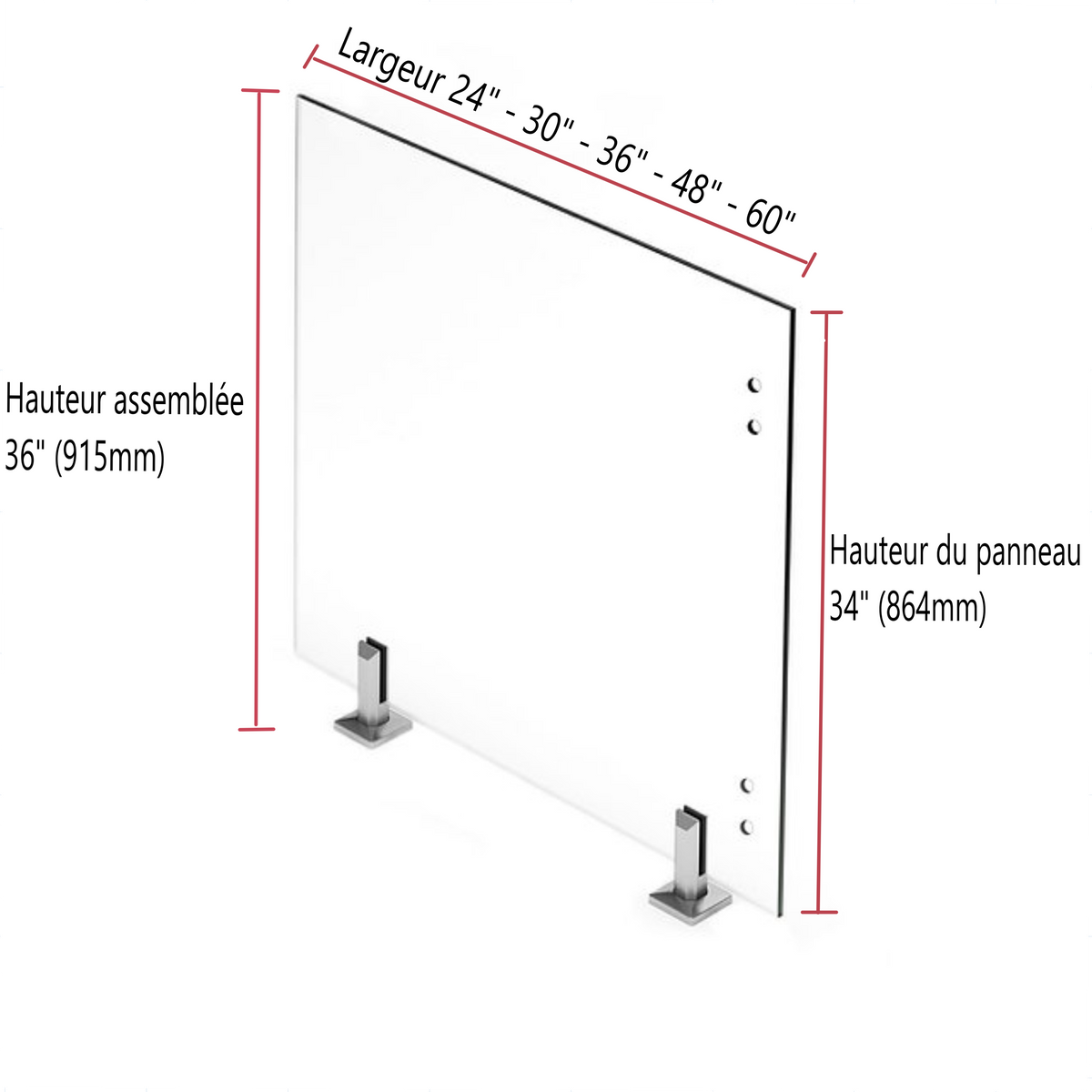 Verre trempé 12mm x 36" - Rampe de balcon - Rampe intérieure — Pour Pentures H:36"
