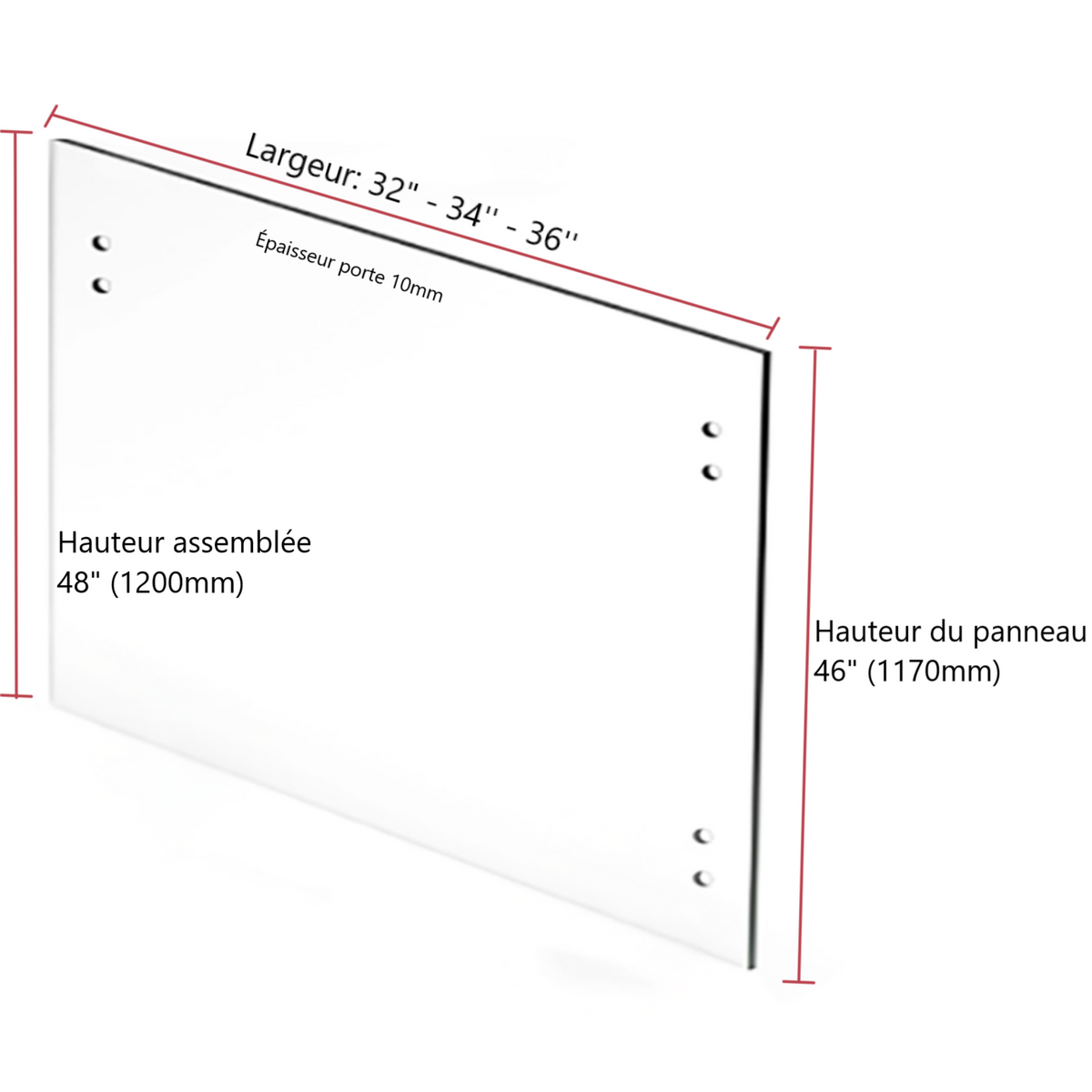 Porte de piscine en verre trempé 10mm — H:48" / 32" / Simple avec verrou de sol